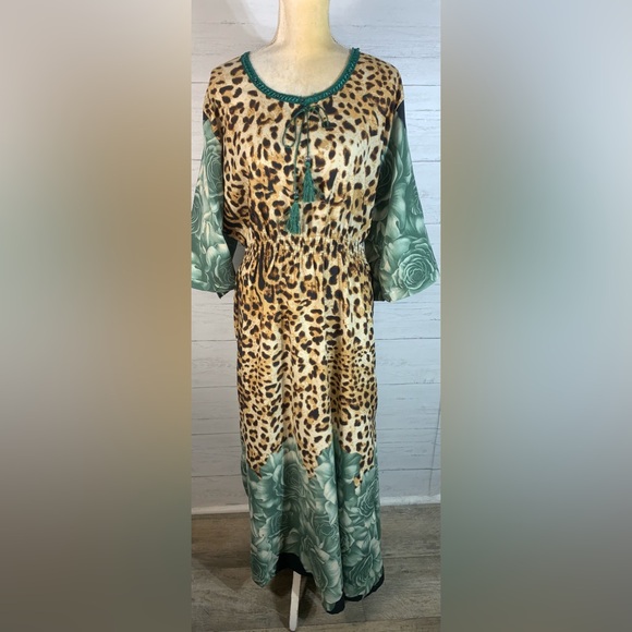 Kaftan dress leopard print US size L long womens - Picture 7 of 8